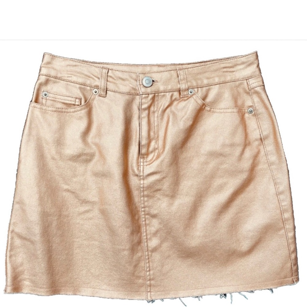 Unique COPPER Laminated Metallic DENIM Mini SKIRT Small